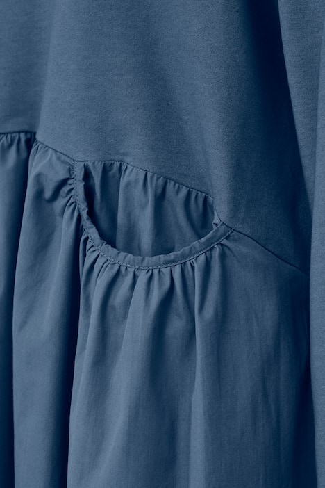 Midikleid, A-Line, Materialmix, Rundhals, Langarm, Quernaht