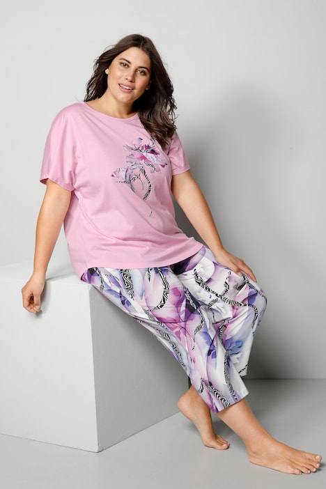 Schlafanzug, Zweiteiler, Shirt mit Print, 7/8-Hose
