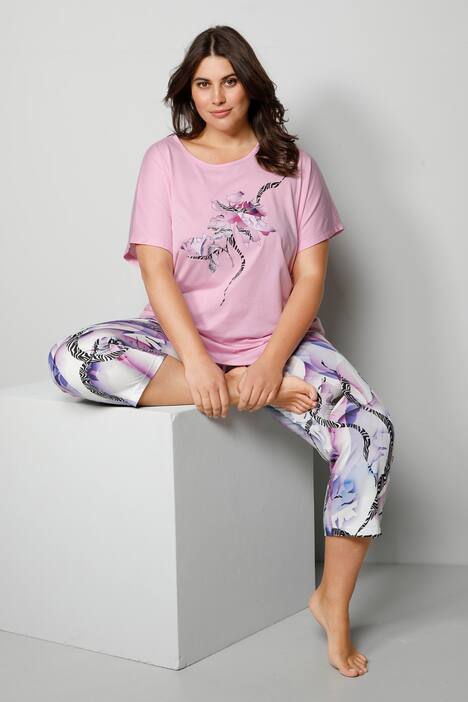 Schlafanzug, Zweiteiler, Shirt mit Print, 7/8-Hose