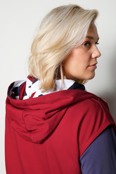 Sweatweste, zweifarbig, Kapuze, 2-Wege-Zipper