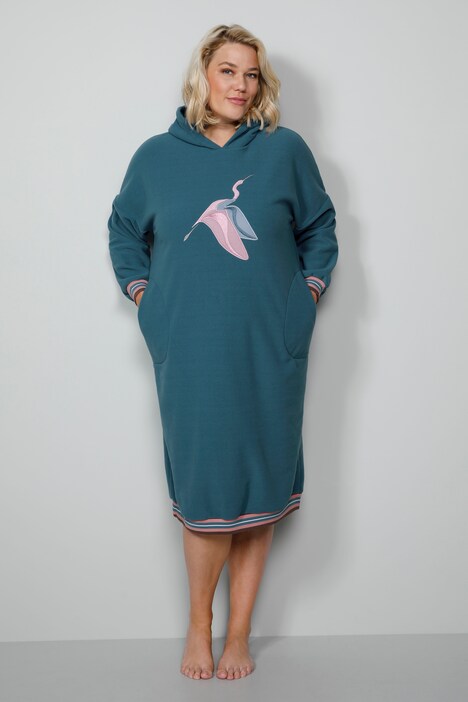 Loungewear-Kleid, Fleece, Kranich, Langarm