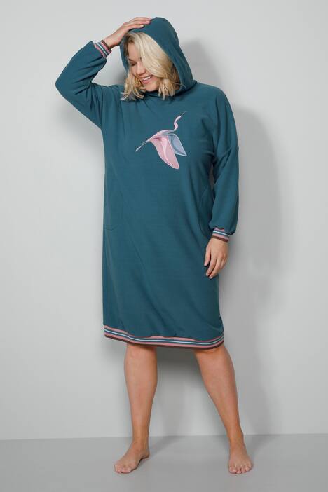 Loungewear-Kleid, Fleece, Kranich, Langarm