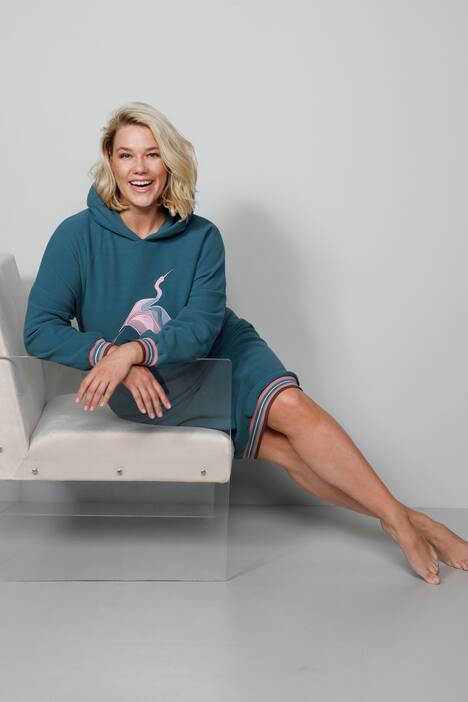 Loungewear-Kleid, Fleece, Kranich, Langarm
