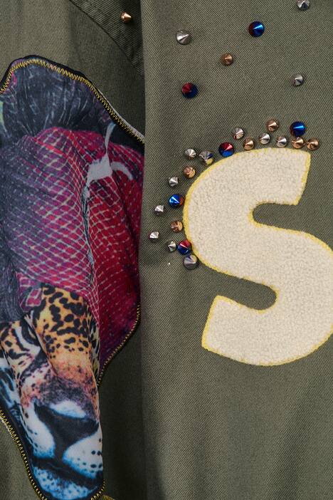 Parka, oversized, Applikationen, Stehkragen, Zipper, Langarm