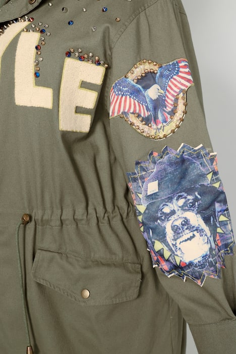Parka, oversized, Applikationen, Stehkragen, Zipper, Langarm