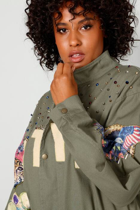 Parka, oversized, Applikationen, Stehkragen, Zipper, Langarm