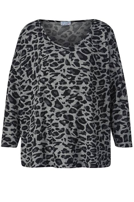T-Shirt, oversized, Animal-Print, V-Ausschnitt, 3/4-Ärmel