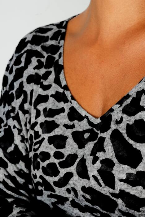 T-Shirt, oversized, Animal-Print, V-Ausschnitt, 3/4-Ärmel