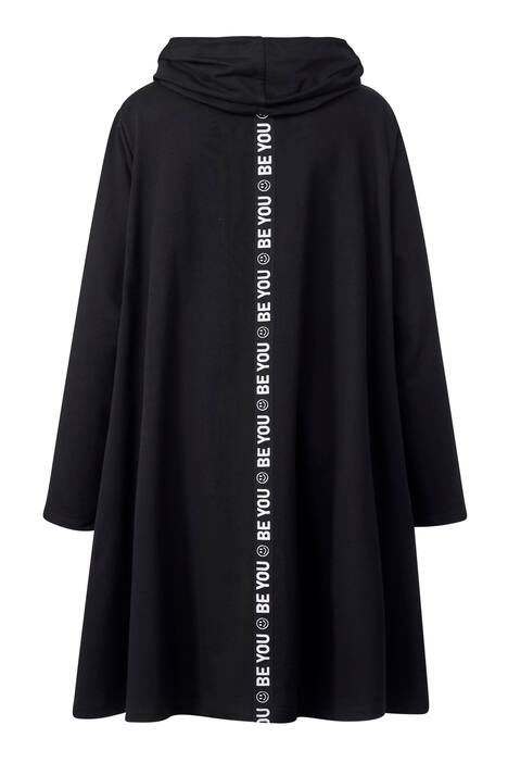 Long-Sweater, oversized, weiter Stehkragen, Rücken-Schrift