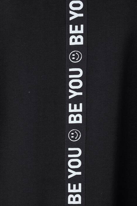 Long-Sweater, oversized, weiter Stehkragen, Rücken-Schrift