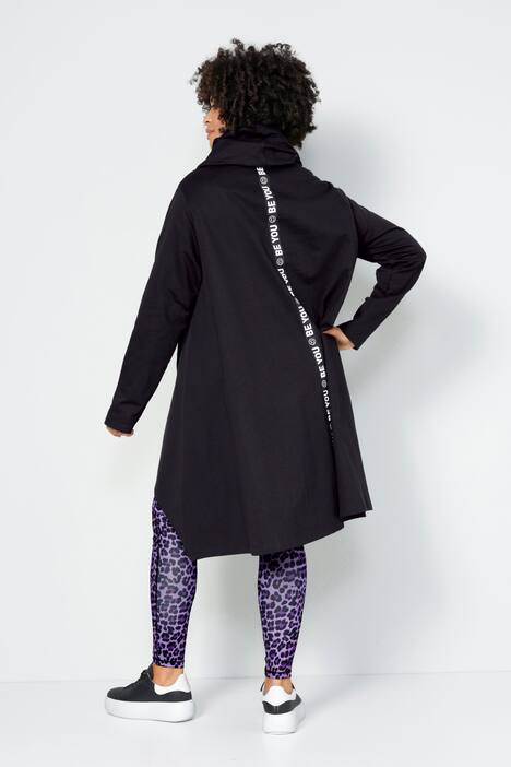 Long-Sweater, oversized, weiter Stehkragen, Rücken-Schrift