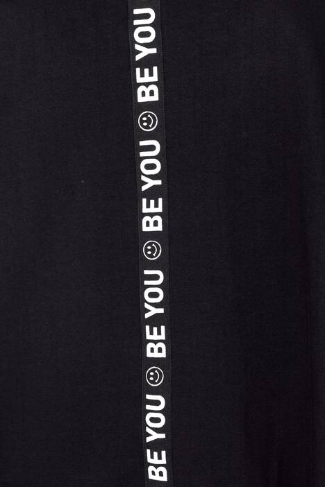 Long-Sweater, oversized, weiter Stehkragen, Rücken-Schrift