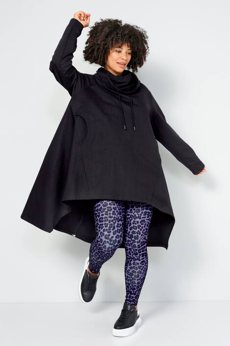 Long-Sweater, oversized, weiter Stehkragen, Rücken-Schrift