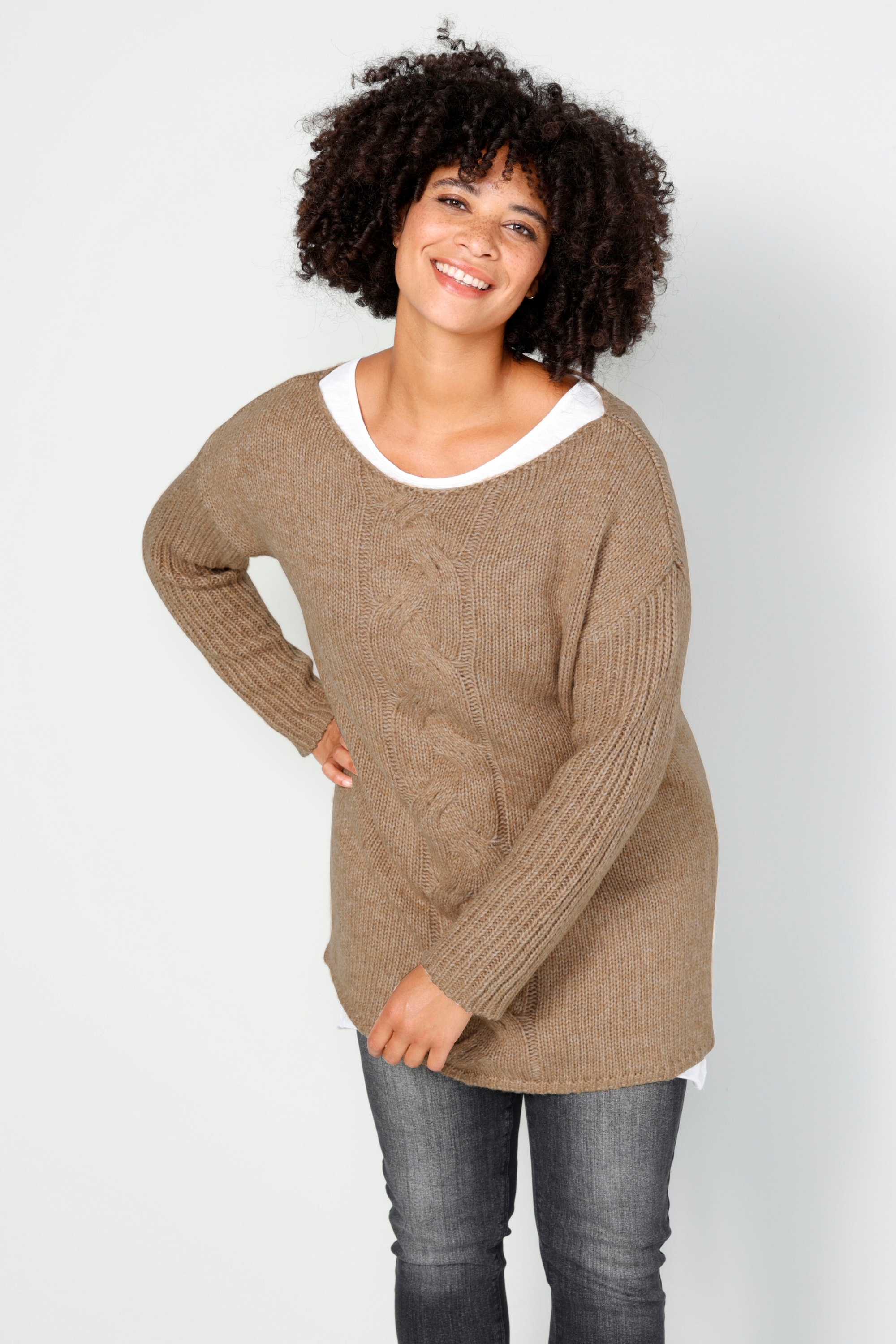 Angel of Style Damen große Größen Pullover oversized Zopfmuster Langarm 201588