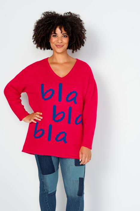 Pullover, oversized, Schriftzug, V-Ausschnitt, Langarm