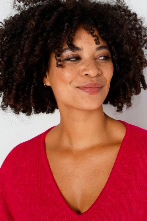 Pullover, oversized, Schriftzug, V-Ausschnitt, Langarm