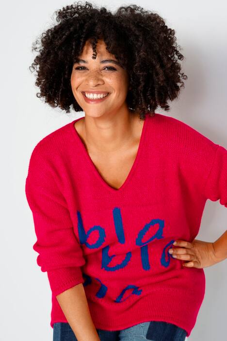 Pullover, oversized, Schriftzug, V-Ausschnitt, Langarm