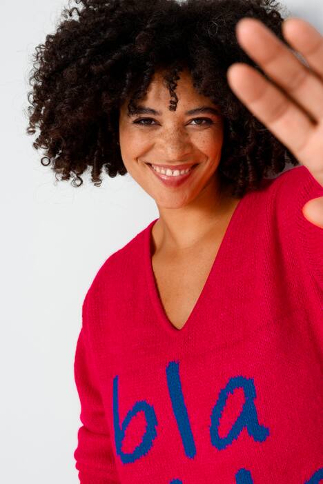 Pullover, oversized, Schriftzug, V-Ausschnitt, Langarm