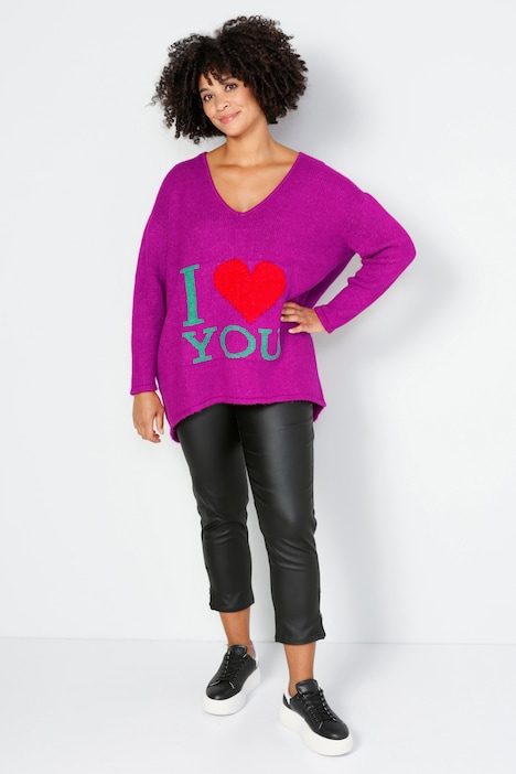 Pullover, oversized, I LOVE YOU, V-Ausschnitt, Langarm