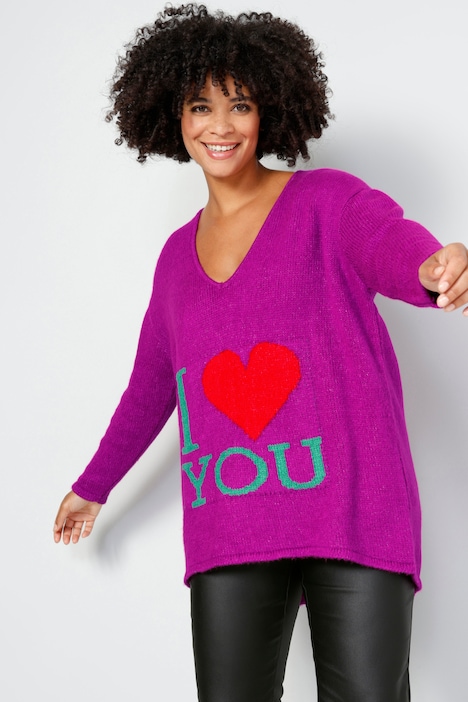 Pullover, oversized, I LOVE YOU, V-Ausschnitt, Langarm