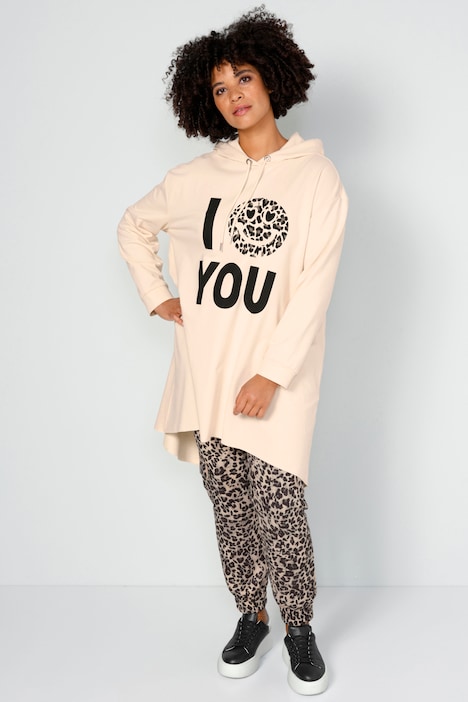 Long-Hoody, oversized, I Love You, Kapuze, Langarm, gerundeter Saum