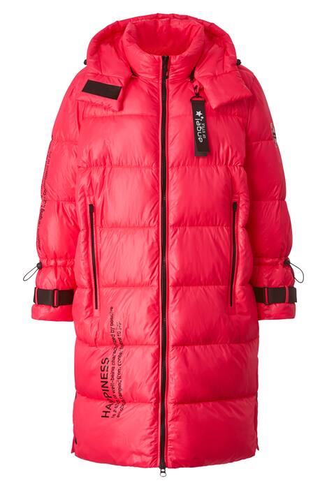 Steppmantel, gerade Passform, Kapuze, Schriftzüge