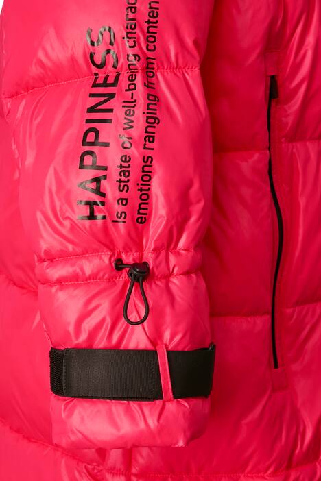 Steppmantel, gerade Passform, Kapuze, Schriftzüge