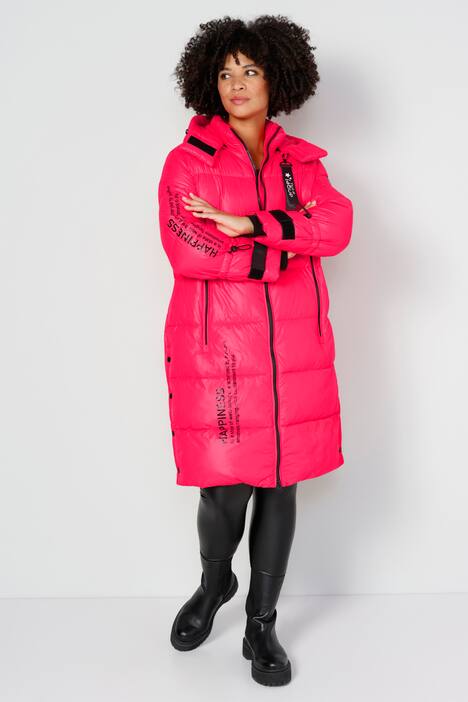 Steppmantel, gerade Passform, Kapuze, Schriftzüge