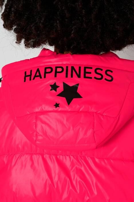 Steppmantel, gerade Passform, Kapuze, Schriftzüge