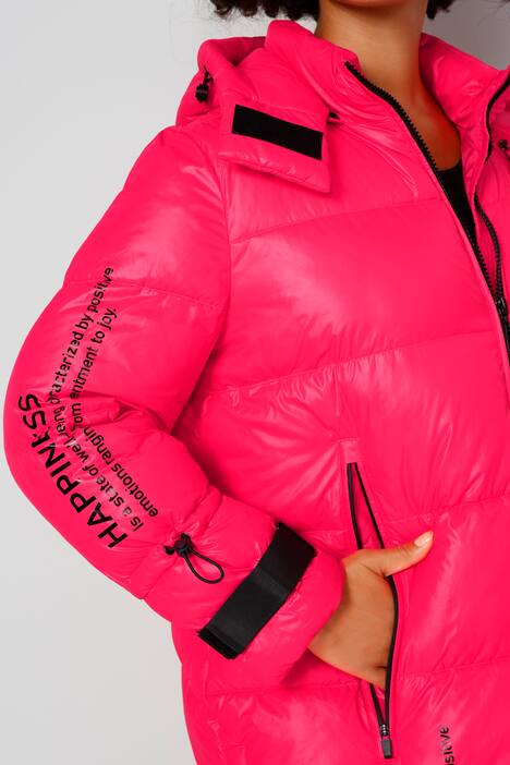 Steppmantel, gerade Passform, Kapuze, Schriftzüge