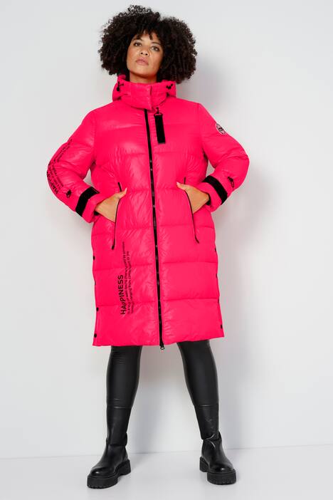 Steppmantel, gerade Passform, Kapuze, Schriftzüge