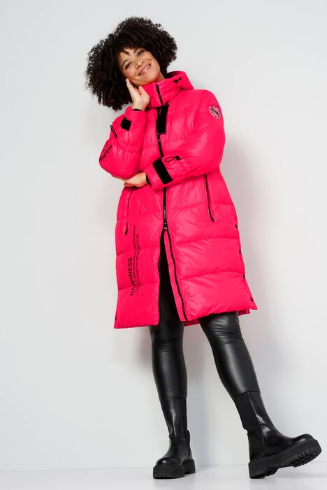 Steppmantel, gerade Passform, Kapuze, Schriftzüge