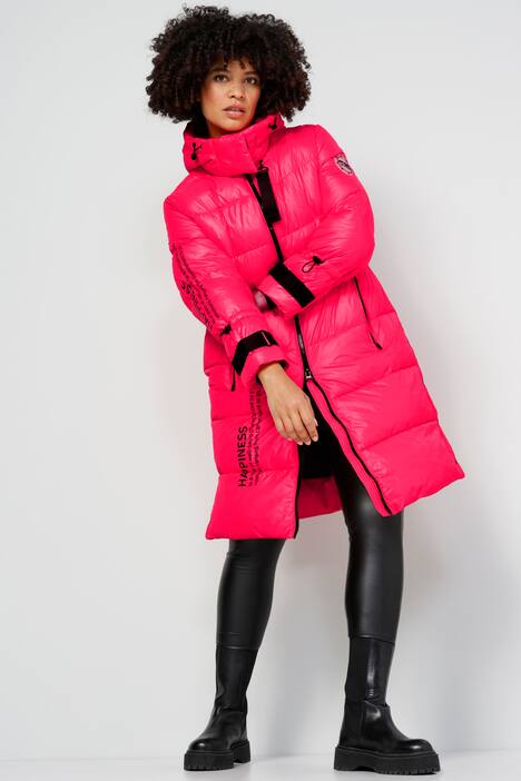 Steppmantel, gerade Passform, Kapuze, Schriftzüge