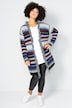 Long-Strickjacke, oversized, Zackenmuster, offene Form, Fransenkante