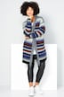 Long-Strickjacke, oversized, Zackenmuster, offene Form, Fransenkante