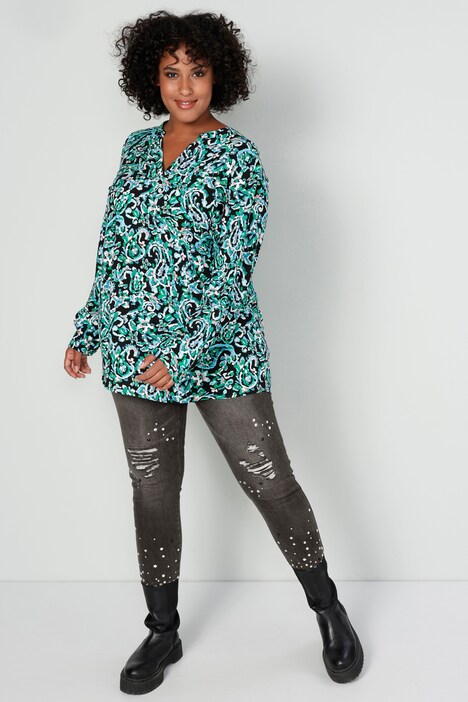 Bluse, Paisley-Print, Tunika-Ausschnitt, Langarm