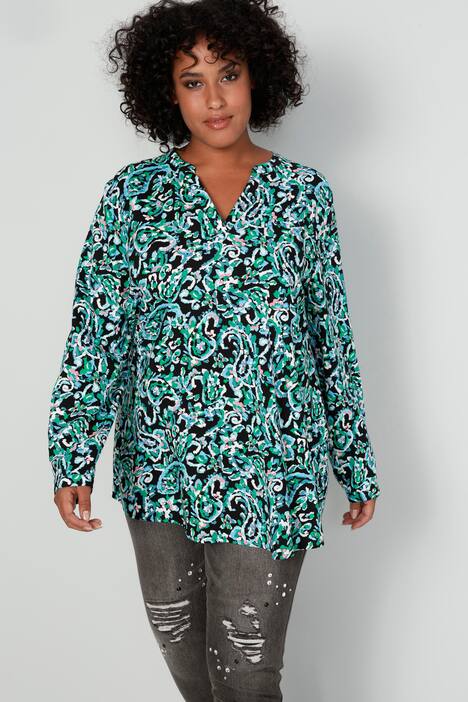 Bluse, Paisley-Print, Tunika-Ausschnitt, Langarm