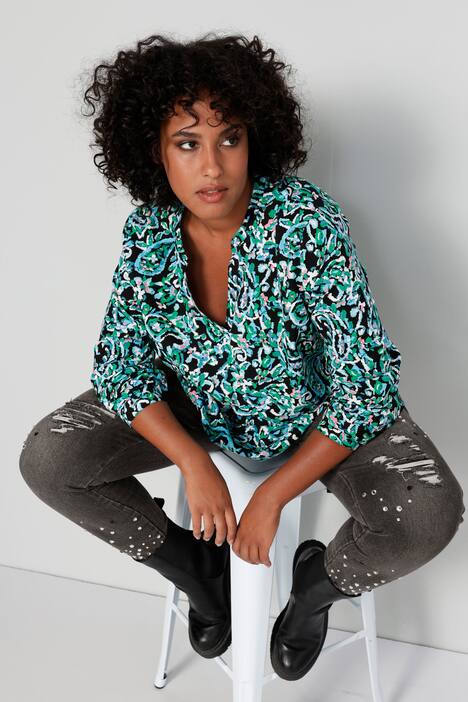 Bluse, Paisley-Print, Tunika-Ausschnitt, Langarm