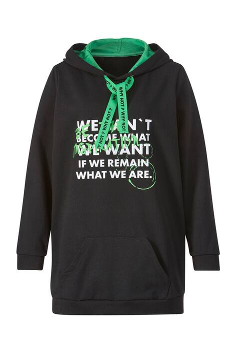 Long-Hoodie, Schrift-Druck, Kapuze mit Colorfutter, Langarm