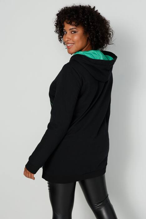 Long-Hoodie, Schrift-Druck, Kapuze mit Colorfutter, Langarm