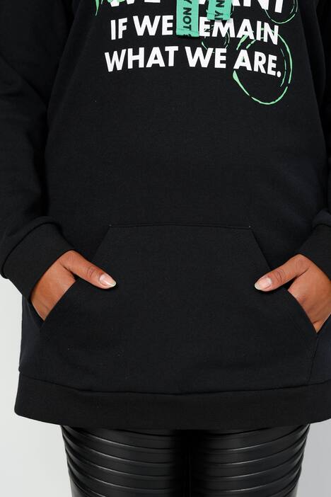 Long-Hoodie, Schrift-Druck, Kapuze mit Colorfutter, Langarm