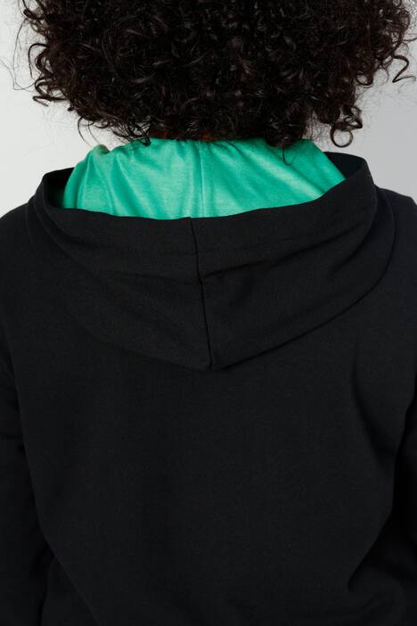 Long-Hoodie, Schrift-Druck, Kapuze mit Colorfutter, Langarm