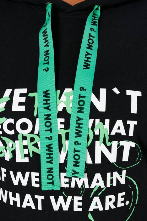 Long-Hoodie, Schrift-Druck, Kapuze mit Colorfutter, Langarm