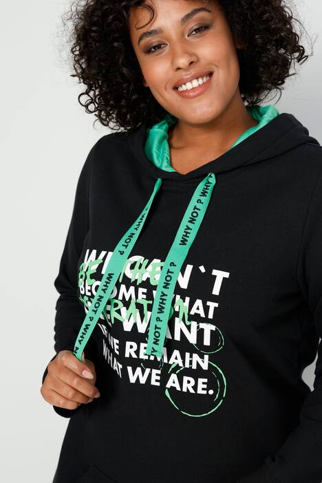 Long-Hoodie, Schrift-Druck, Kapuze mit Colorfutter, Langarm