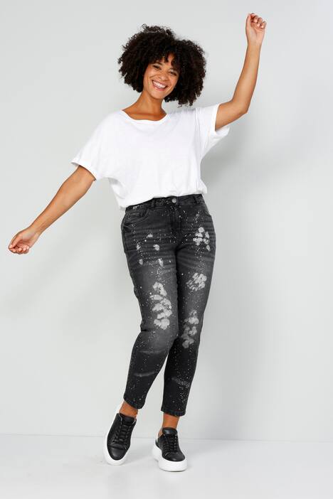 7/8-Jeans, Slim Fit, Farbspritzer, 5-Pocket