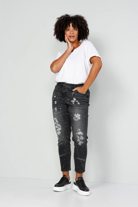 7/8-Jeans, Slim Fit, Farbspritzer, 5-Pocket