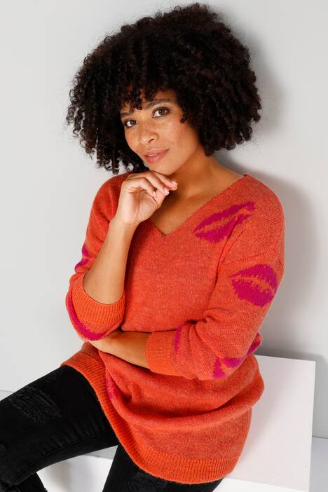 Trui, oversized, kussende mond, V-hals, lange mouwen