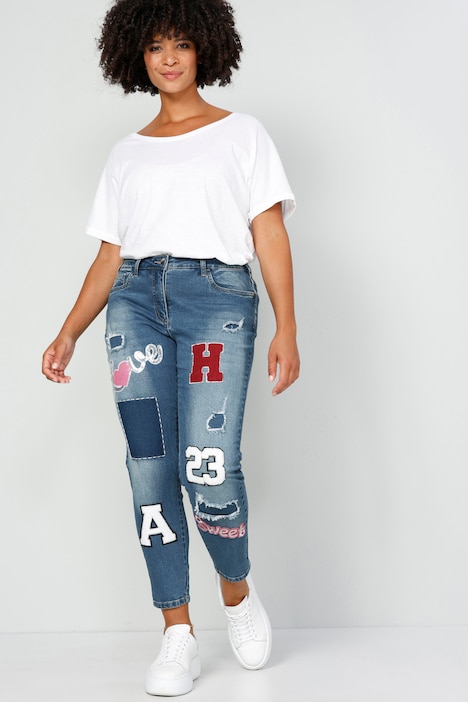 7/8-Jeans, Slim Fit, Patches, 5-Pocket