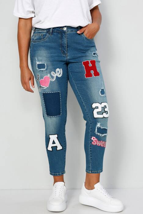 7/8-Jeans, Slim Fit, Patches, 5-Pocket