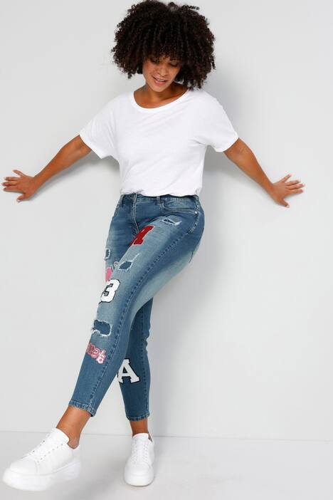 7/8-Jeans, Slim Fit, Patches, 5-Pocket